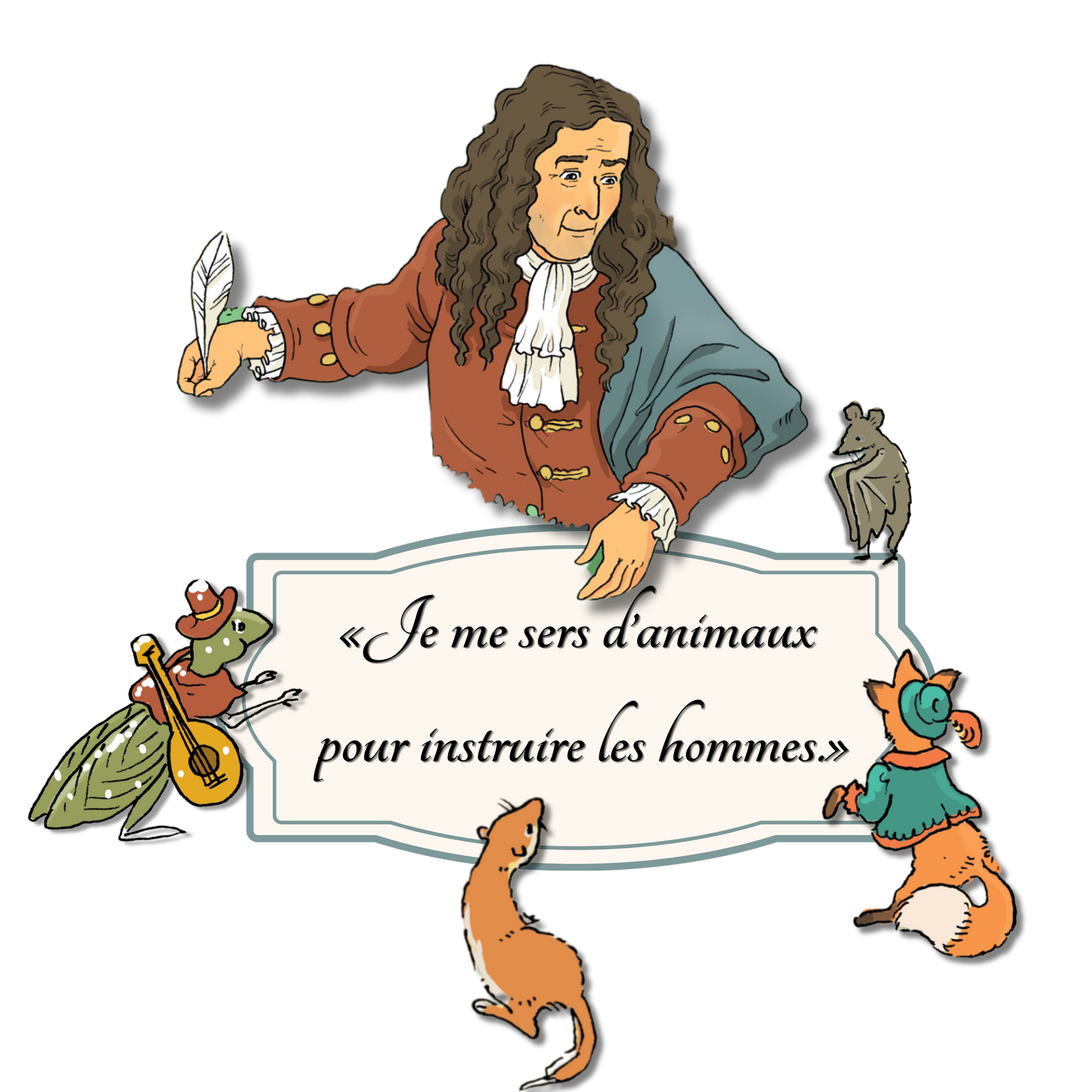 Lot de 5 cartes postales Le monde de Jean de La Fontaine